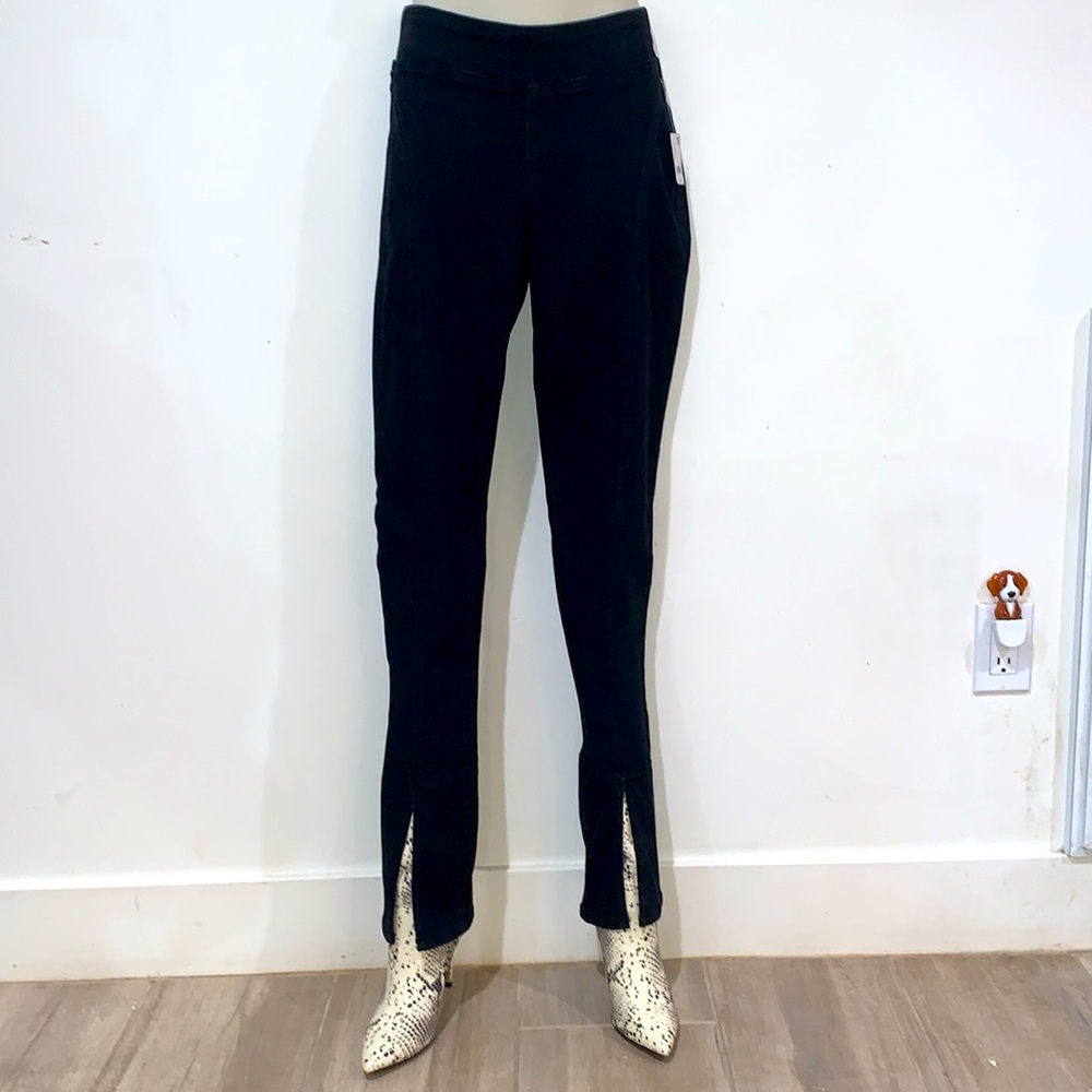 Free People Double Dutch Slit Skinny Mid-Rise Jean in Black Denim - Picture 3 of 14